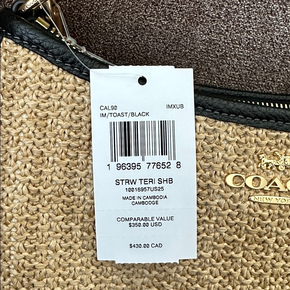 Coach Teri Shoulder Bag in straw and refined pebble leather - Picture 8 of 9